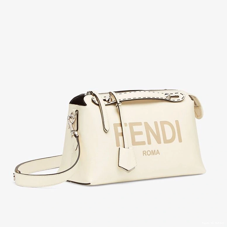 Affordable HOT Medium Fendi ROMA Way Calf White Boston Logo By Bag In The Leather 0803